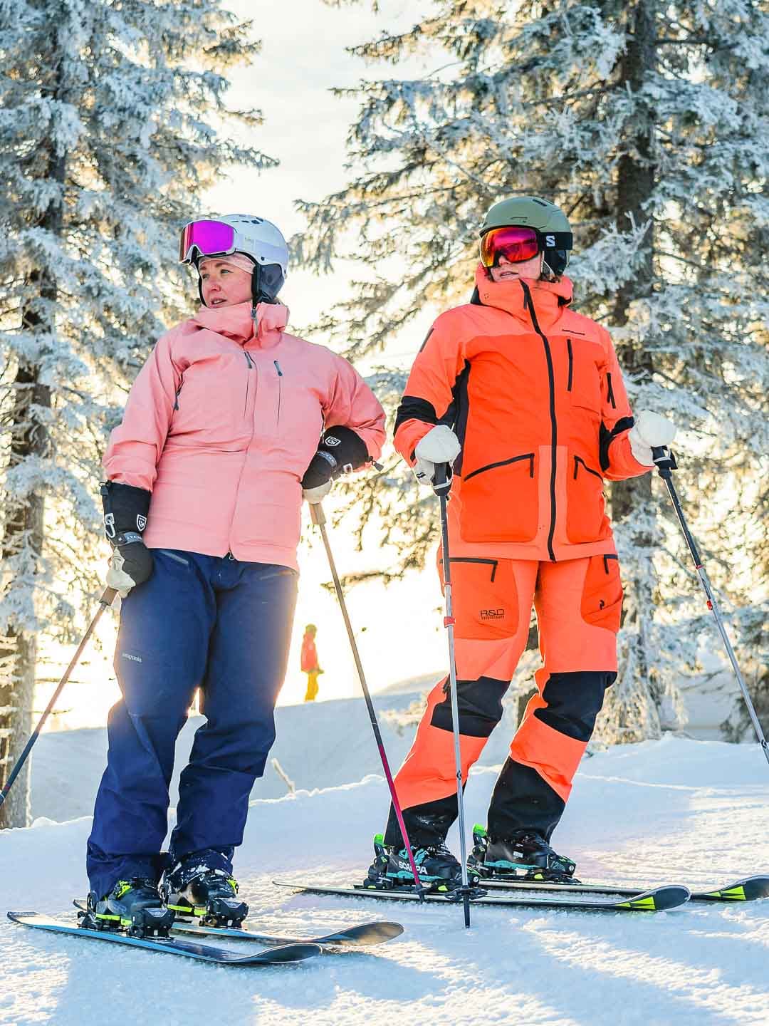 Kaksi laskijaa seisoo.